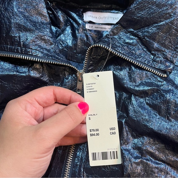 Urban Outfitters Jessie moto Jacket Size S Blue Metallic - Picture 5 of 7